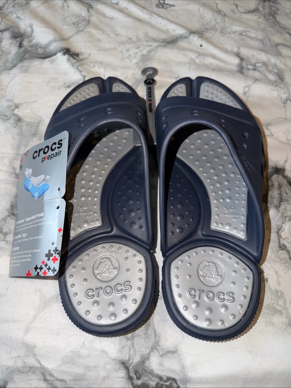 CROCS Men’s Navy and Light Gray Slide Sandals